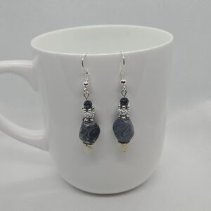 Chic Silver and Black Beaded Earrings